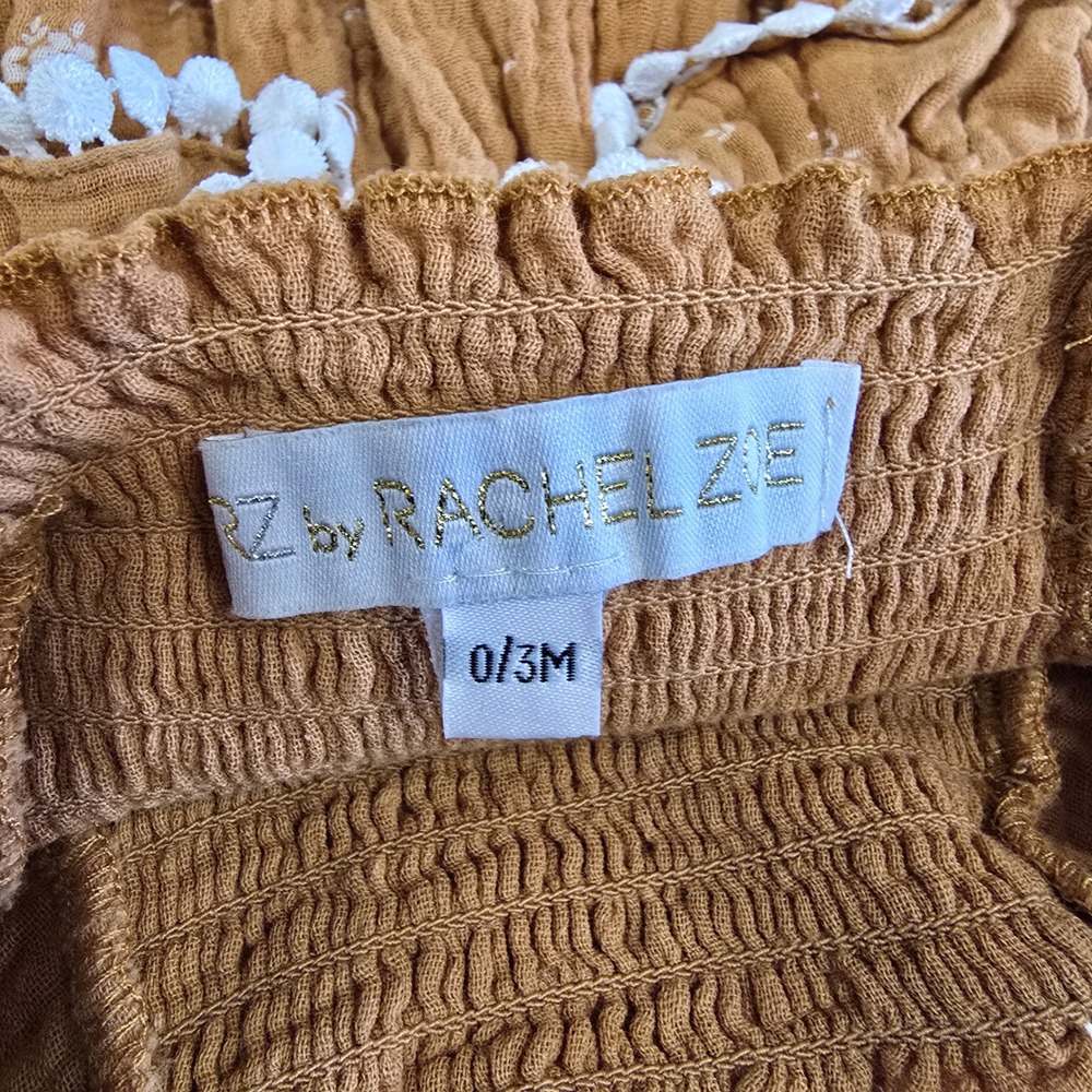 RZ by Rachel Zoe Baby Girl Rust Orange Floral Cotton Gauze Smocked Romper 0-3M - Picture 3 of 3